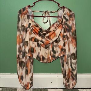 SHEIN Orange and Green Abstract Print Cowl Neck Long Sleeve Camisole